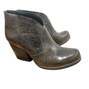 Korks Gemini V booties black brown crackle leather stacked heel Women’s size‎ 10